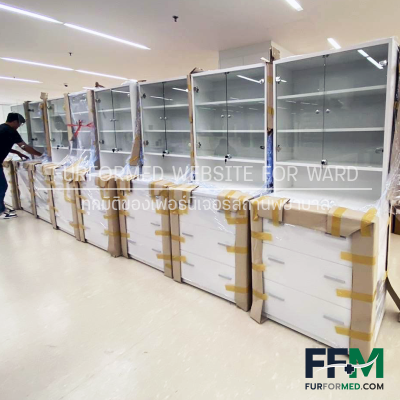 ตู้จัดยา โรงพยาบาล สถานพยาบาล พร้อมกระจก และช่องสต๊อกยา