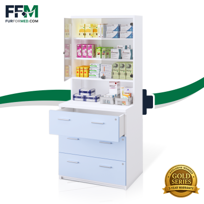 ตู้จัดยา โรงพยาบาล สถานพยาบาล พร้อมกระจก และช่องสต๊อกยา
