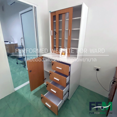 ตู้จัดยา บานเลื่อนกระจก ลิ้นชักจัดหมวดหมู่ยา พร้อมตู้สต๊อกยา