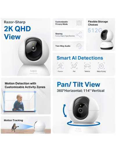 Tapo C220 / 4MP - 2K+QHD / Wi-Fi / Pan-Tilt AI / Indoor / (TP-Link)