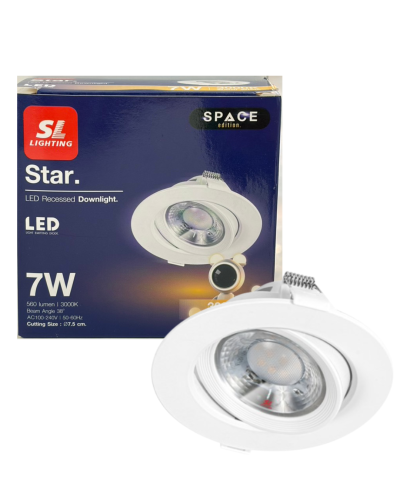 โคมฝังฝ้า LEDดาวไลท์-กลม -ขาว ปรับหน้าได้ พร้อมหลอด/ (SLP-6-STAR 7W3000K)