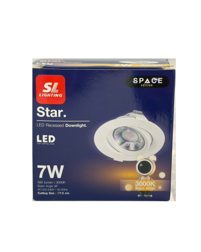 โคมฝังฝ้า LEDดาวไลท์-กลม -ขาว ปรับหน้าได้ พร้อมหลอด/ (SLP-6-STAR 7W3000K)
