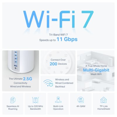 TP-LINK DECO BE65 BE11000 Whole-Home Mesh Dual Band WiFi 7 PACK 2