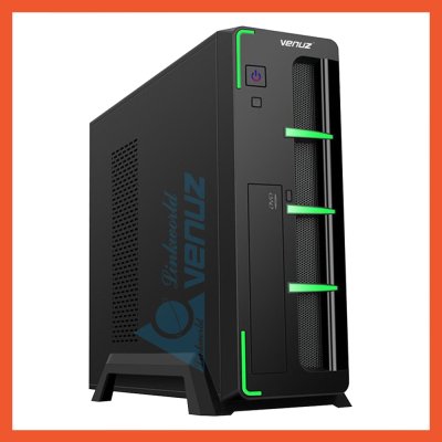 CASE VENUZ SLIM MICRO-ATX 103B BLACK/GREEN WITH PSU 200W