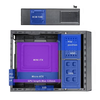 CASE VENUZ SLIM MICRO-ATX 103B BLACK/BLUE WITH PSU 200W