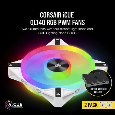 CORSAIR FAN CASE QL140 DUAL RGB WHITE PACK 2