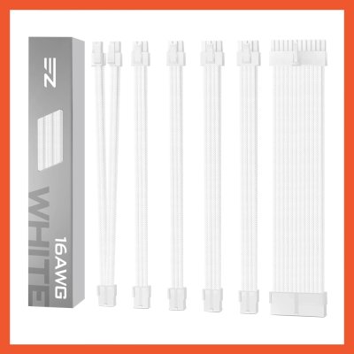 EZDIY-FAB (สายถัก) 16AWG PSU CABLE EXTENSION 6 CABLES - All WHITE