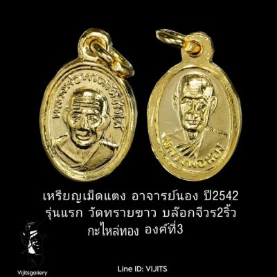 เหรียญเม็ดแตง หลวงปู่ทวดหลังอาจารย์นอง(รุ่นแรก)วัดทรายขาว ปี 2542 บล๊อกจีวรสองเส้น กระไหล่ทอง อัดกรอบพลาสติก องค์ที่ 3