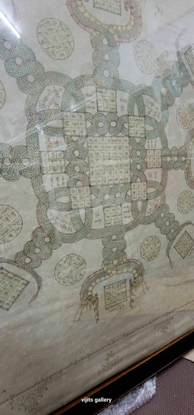 ผ้ายันต์ล้านนา ลายนาคเกี้ยว  ขนาดใหญ่  ขนาดรวมกรอบ 112*112 ซม.