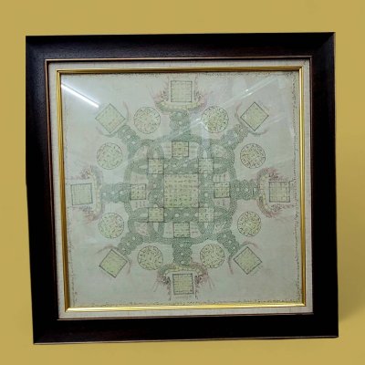 ผ้ายันต์ล้านนา ลายนาคเกี้ยว  ขนาดรวมกรอบ  64*64 ซม