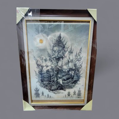 ภาพพิมพ์พระพิฆเนศ คู่บารมี ขาว-ดำ  อ.เฉลิมชัย โฆษิตพิพัฒน์