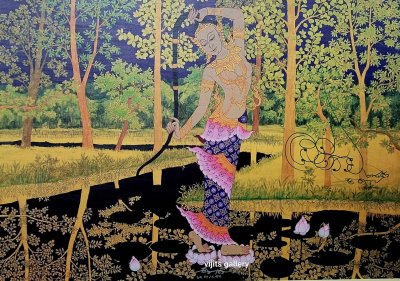 ภาพพิมพ์ 'พระแม่ธรณีบีบมวยผม' อ.ปรีชา เถาทอง(ศิลปินแห่งชาติ) ขนาดรวมกรอบ 85*113 ซม.  (ภาพ ธกส.ชุดข้าวทิพย์ โดย 3 ศิลปิน ศ.ปรีชา,อ.เฉลิมชัย,อ.ปัญญา) ที่ระลึกในงานเปิด ธกส. สำนักงานใหญ่