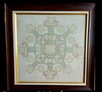 ผ้ายันต์นาคเกี้ยว ล้านนา ขนาดเล็ก ขนาดรวมกรอบโดยประมาณ 25x25นิ้ว