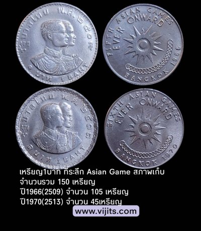 เหรียญ 1 บาท ที่ระลึก Asian Game สภาพเก็บ จำนวนรวม 150 เหรียญ พร้อมแฟ้มเดิมๆ