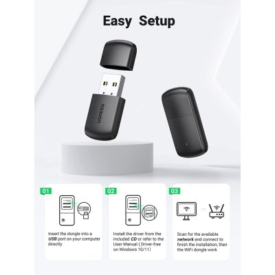 UGREEN AC650 USB WiFi Adapter for Desktop PC 5G 2.4G Dual Band WiFi Dongle Mini Wireless USB