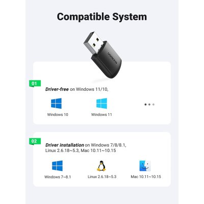 UGREEN AC650 USB WiFi Adapter for Desktop PC 5G 2.4G Dual Band WiFi Dongle Mini Wireless USB