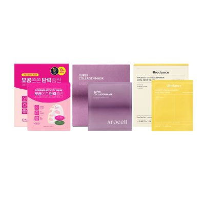 CKD PORE ELASTICITY MASK WITH RETINO (กล่อง)5แผ่น + BIODANCE RADIANT VITA NIACINAMIDE REAL DEEP MASK (กล่อง)4แผ่น +AROCELL SUPER COLLAGEN MASK (กล่อง)4แผ่น