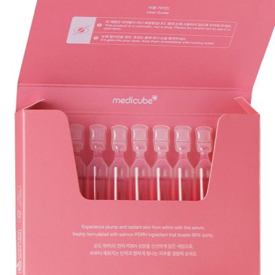 กล่องเซรั่ม Medicube PDRN เปิดออกเห็นหลอดแอมพูลด้านใน