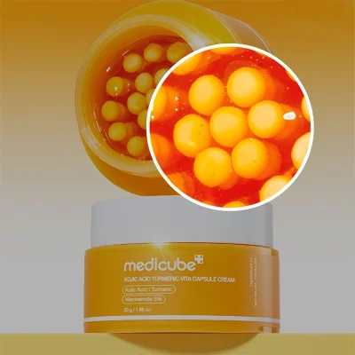 ครีมแคปซูล medicube เนื้อเจลสีส้มผสมแคปซูลสีเหลือง Kojic Acid Turmeric Vita Capsule Cream ช่วยปรับผิวกระจ่างใส