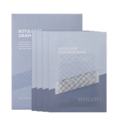 AROCELL BOTULCARE GRAPHENE MASK 1 กล่อง 4 แผ่นมาส์กกล่องผลิตภัณฑ์ และแผ่นมาส์กกราฟีน