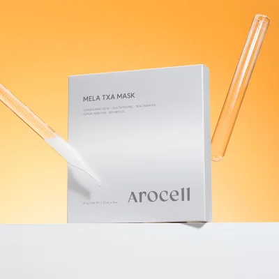 AROCELL MELA TXA MASK คอนเซ็ปต์แล็บวิทยาศาสตร์ พร้อมดรอปเปอร์หยดเซรั่มและหลอดทดลอง
