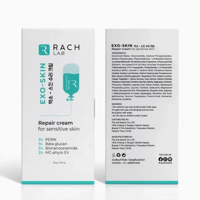 EXO-SKIN Repair Cream รายละเอียดผลิตภัณฑ์ ส่วนผสม PDRN Beta-glucan Ceramide ครีมฟื้นฟูผิวแพ้ง่าย RACH L.A.B 20g