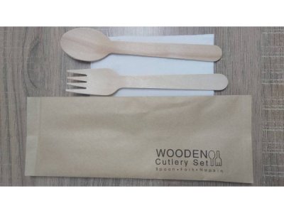 ชุดช้อนส้อมไม้ ซองกระดาษ ใช้แล้วทิ้ง Wooden Cutlerly Set