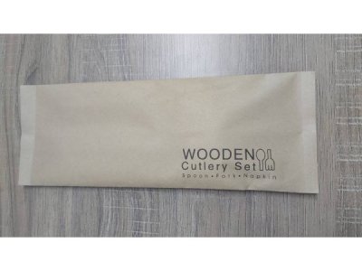 ชุดช้อนส้อมไม้ ซองกระดาษ ใช้แล้วทิ้ง Wooden Cutlerly Set