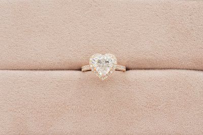 Heart Cut Diamond With Halo and Pave Band Solitaire Ring