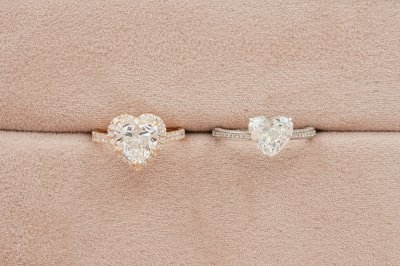 Heart Cut Diamond With Halo and Pave Band Solitaire Ring
