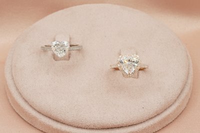 Heart Cut Diamond With Halo and Pave Band Solitaire Ring
