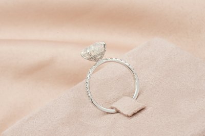 Oval Cut Diamond With Hidden Halo and Pavé Solitaire Ring