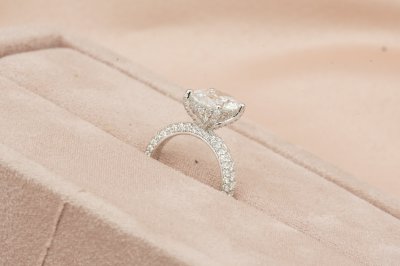 Oval Cut Diamond With Hidden Halo and Three Sides Pavé I