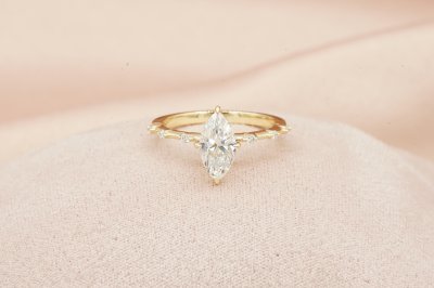 Marquise Cut Diamond With Polka Dot Setting Solitaire Ring