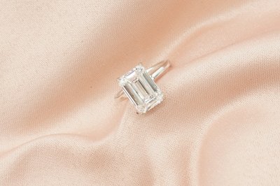 Emerald Cut Diamond With Hidden Halo Solitaire Ring