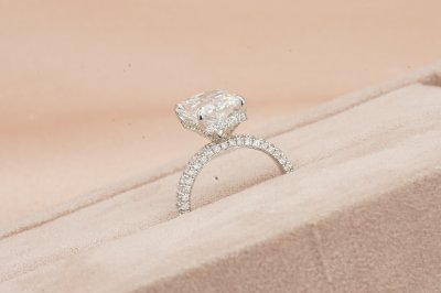 Radiant Cut Diamond With Hidden Halo and Three Sides Pavé