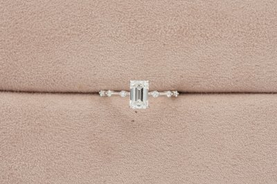 Emerald Cut Diamond With Polka Dot Setting Solitaire Ring