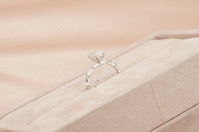Emerald Cut Diamond With Polka Dot Setting Solitaire Ring