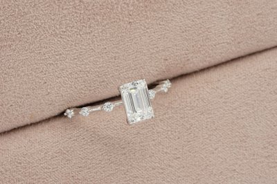 Emerald Cut Diamond With Polka Dot Setting Solitaire Ring