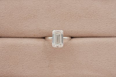 Emerald Cut Diamond With Hidden Halo Solitaire Ring