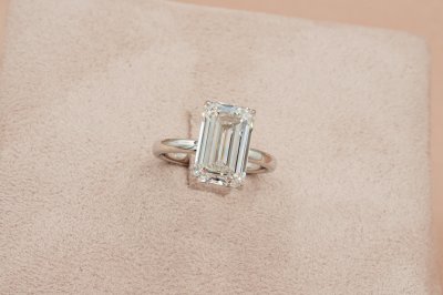 Emerald Cut Diamond With Hidden Halo Solitaire Ring
