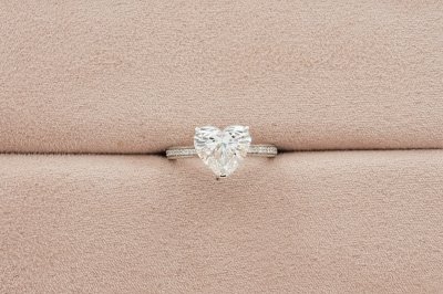 Heart Cut Diamond With Three Sided Pave Band Ring