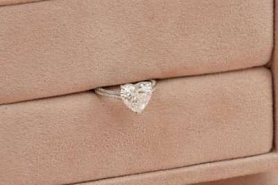 Heart Cut Diamond With Three Sided Pave Band Ring