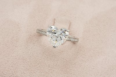 Heart Cut Diamond With Three Sided Pave Band Ring