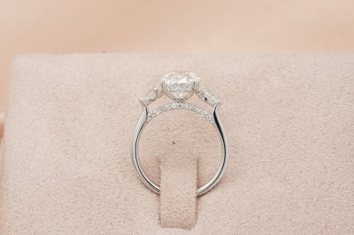 Oval Cut Diamond Three Stone With Hidden Halo Solitaire Ring