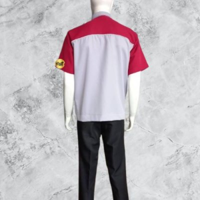 เสื้อช็อป แขนสั้น สีเทาต่อบ่าสีแดง