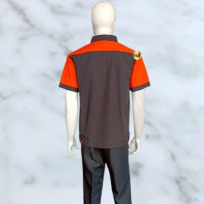 เสื้อช็อป แขนสั้น สีดำต่อบ่าส้ม ผ้าคอมทวิว