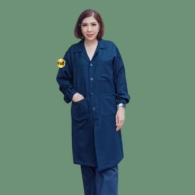 เสื้อกาวน์ยาว ปลายแขนดึงยาง สีกรม ผ้าดีวาย