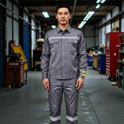 ช็อปแขนยาวสีเทา ผ้าคอมทวิว