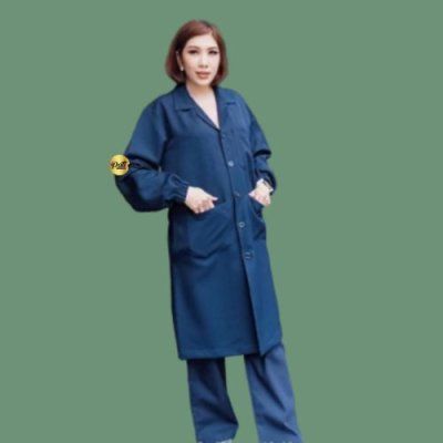 เสื้อกาวน์ยาว ปลายแขนดึงยาง สีกรม ผ้าดีวาย